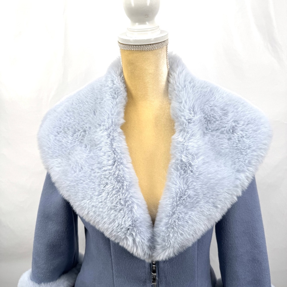 House of Harlow 1960 Ice Blue Faux Fur Wool Blend Winter Designer Coat - Picture 3 of 13